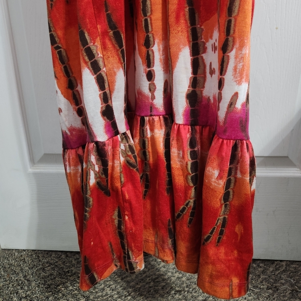 Tie dye smocked maxi dress ruffle hippie boho festival beachy resort colorful LG - Picture 5 of 12